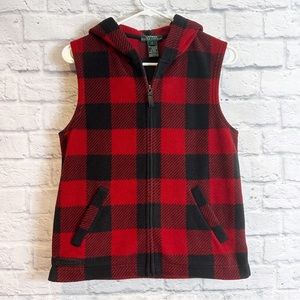 Lauren Ralph Lauren Fleece Buffalo Plaid Zip Front Hooded Vest With Pockets